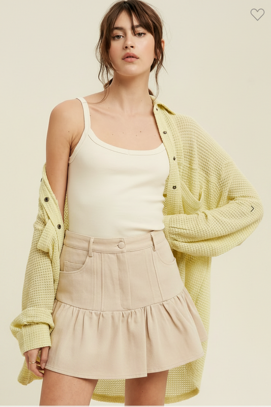 Denim Mini Skirt – Flowy Ruffle Detail